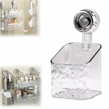 Suction Cup Shelf Suction Cup Wall Mounted Shower Storage Rack for Bathroom, No Drilling, Large Capacity (Transparent,S)