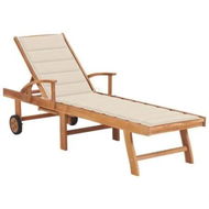 Detailed information about the product Sun Lounger with Cream Cushion Solid Teak Wood