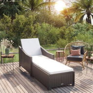 Detailed information about the product Sun Lounger With Cream White Cushion Poly Rattan Black