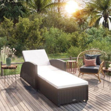 Sun Lounger With Cream White Cushion Poly Rattan Black