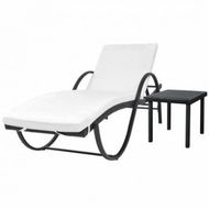 Detailed information about the product Sun Lounger With Cushion & Table Poly Rattan Black.