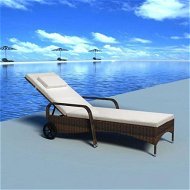 Detailed information about the product Sun Lounger With Cushion & Wheels Poly Rattan Brown.