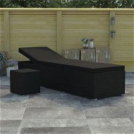 Detailed information about the product Sun Lounger With Cushion And Tea Table Poly Rattan Black