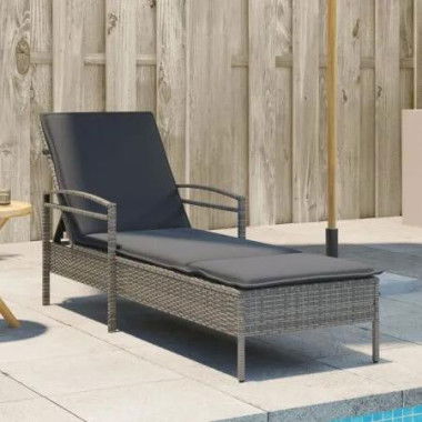 Sun Lounger with Cushion Grey 63x200x81 cm Poly Rattan