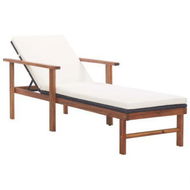 Detailed information about the product Sun Lounger With Cushion Poly Rattan And Solid Acacia Wood Black