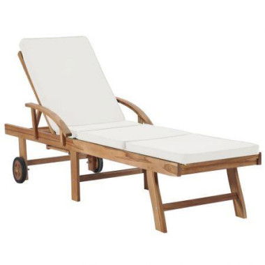 Sun Lounger With Cushion Solid Teak Wood Cream