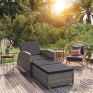 Detailed information about the product Sun Lounger With Dark Grey Cushion Poly Rattan Grey