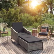 Detailed information about the product Sun Lounger with Dark Grey Cushion Poly Rattan Grey