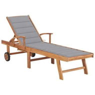 Detailed information about the product Sun Lounger with Grey Cushion Solid Teak Wood