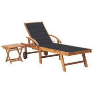 Detailed information about the product Sun Lounger With Table And Cushion Solid Teak Wood