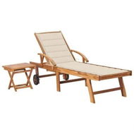 Detailed information about the product Sun Lounger with Table and Cushion Solid Teak Wood