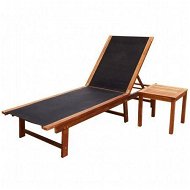 Detailed information about the product Sun Lounger With Table Solid Acacia Wood And Textilene