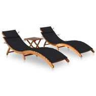 Detailed information about the product Sun Loungers 2 pcs with Table and Cushions Solid Wood Acacia