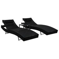 Detailed information about the product Sun Loungers 2 Pcs With Table Poly Rattan And Textilene Black