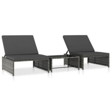 Sun Loungers 2 Pcs With Table Poly Rattan Grey