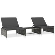 Detailed information about the product Sun Loungers 2 Pcs With Table Poly Rattan Grey