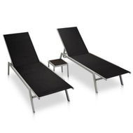 Detailed information about the product Sun Loungers 2 Pcs With Table Steel And Textilene Black