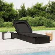 Detailed information about the product Sunbed with Foldable Roof Black 213x63x97 cm Poly Rattan