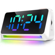 Detailed information about the product Super Loud Alarm Clock for Bedroom, Heavy Sleepers, Dynamic RGB Color Changing Clock for Teens, Kids, Small Bedside Digital Clock with LED Display, Atmosphere Light, USB Charger, White