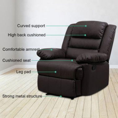 Super Soft PU Leather High Density Foam 135 Recliner Armchair With Adjustable Footrest.