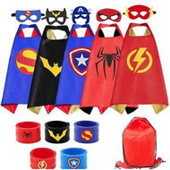 Detailed information about the product Superhero Capes and Masks Dress up Costumes Christmas Cosplay Festival Birthday Party Favors for Kids 5 cloaks wristbands eye masks bag