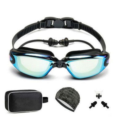 Swimming Goggles And Ear Plugs 4 In 1 Swim Goggles Swimming Cap Nose Clip Case No Leaking Anti Fog UV Protection For Adult Men Women Youth Kids Child Multi-Choice