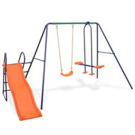 Detailed information about the product Swing Set With Slide And 3 Seats Orange