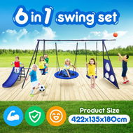 Detailed information about the product Swing Set With Slide Seesaw Basketball Hoop Football Gate Outdoor Playset Children Metal 6 In 1