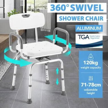 Swivel Shower Chair Medical Bath Seat Stool Adjustable Bathroom Tub Transfer Bench 360Â° Rotating Bedside Mobility Aid Back Arm Raised Seating Elderly
