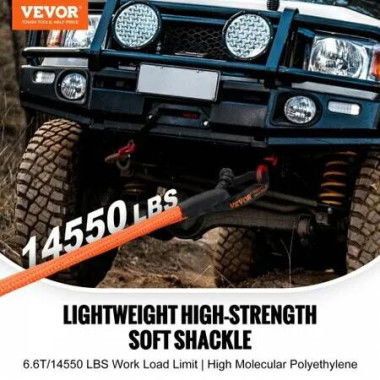 Synthetic Soft Shackle Rope, 2 Pack 12.7 x 558.8 mm 20 Ton Breaking Strength, Recovery Tow Shackles with Extra 2 Sleeves and Storage Bag for UTV, ATV, Trucks, Jeep, Off-Road Vehicles, Black