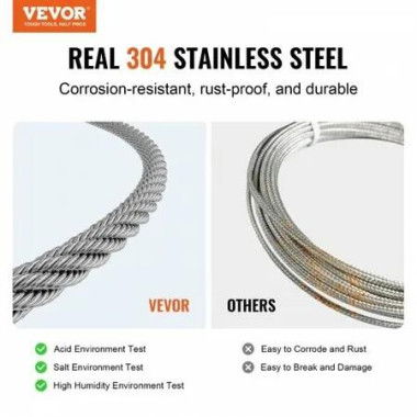 T304 Stainless Steel Cable 1.59mm 7x7 Steel Wire Rope 20.2m Cable Railing