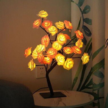 Table Flower Tree Rose Lamp Fairy Bonsai Tree Desk Light For Women (white).