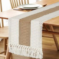 Detailed information about the product Table Runner for Home Decor 108 Inches Long Farmhouse Rustic Table Runner Cream & Brown Macrame Table Runner with Tassels (12x108 Inches)