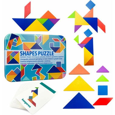 Tangram Pattern Puzzles Set Wooden Blocks Colorful Tangram Sorting 60 Design Cards With 120 Pattern Jigsaw Puzzle Age 3+