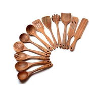 Detailed information about the product Teak Utensils 12Pcs Wooden Spoons Cooking Natural Kitchen Spatulas Set Non Stick Heat Resistant Mixing Serving Bakeware Tools
