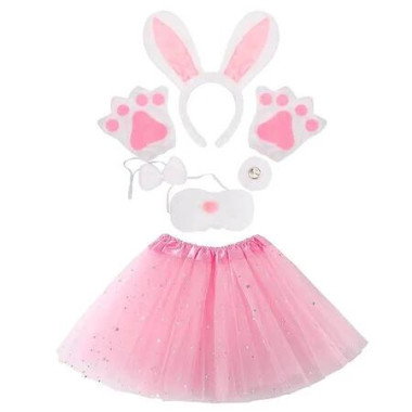 Teen Girls Sequin Bunny Costume Set Kids Skirt Big Nose Rabbit 6 Pieces Headband Tail Easter Halloween Cosplay Props Rabbit Ears Headwear Christmas Gift
