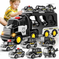 Detailed information about the product TEMI Police Truck Toys 7-in-1 Friction Power Emergency Vehicle Police Car Toy Carrier Truck Toys for Kids Ages 3+