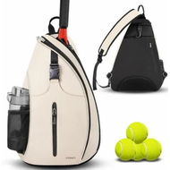 Detailed information about the product Tennis Bag Tennis Sling Backpack Crossbody Water Resistant for Men Women,Compatible for Pickleball Badminton Rackets-Beige
