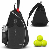 Detailed information about the product Tennis Bag Tennis Sling Backpack Crossbody Water Resistant for Men Women,Compatible for Pickleball Badminton Rackets-Black