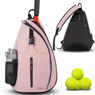 Detailed information about the product Tennis Bag Tennis Sling Backpack Crossbody Water Resistant for Men Women,Compatible for Pickleball Badminton Rackets-Pink