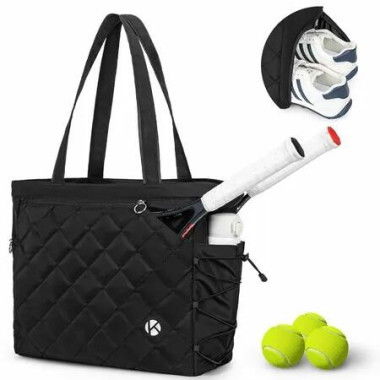 Tennis Bag With Shoe Compartment,Extra Large Padded Pickleball Bag Holds 2-4 Rackets,Water Resistant Lightweight For Men And Women Color Black