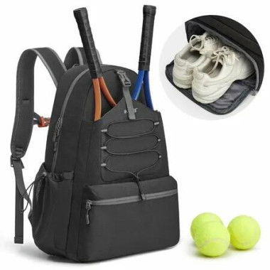 Tennis Bag,Tennis Backpack for Women Men, Large Pickleball Bag,Holds 4 Rackets with Shoe-Black