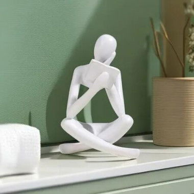 Thinker Sculptures, Thinker Bookworm Sculpture Decoration, Thinker Resin Statue Reading Ornament, Modern Book Decoration, Suitable for Living Room,White