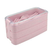 Detailed information about the product Three Layer Bento Food Storage Container Spoon Fork Chopsticks Lunch Box Set Color Pink