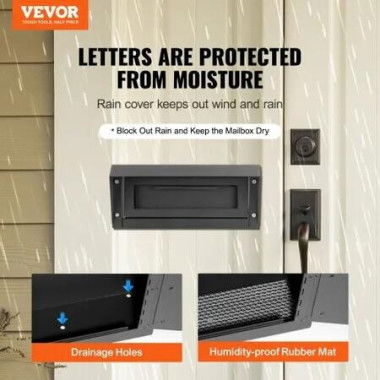 Through The Door Key Drop Box, Heavy Duty Steel Through the Door Mailbox with 1.8' 12' Key Lock, 12x6x16' Mail Drop Box, Black