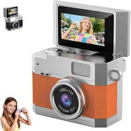Detailed information about the product Thumb-Sized Flip Screen Mini Camera, Digital Retro CCD Portable with 32GB Memory Card, 180 Degree Flip Selfie Screen for Kids and Beginners (Orange)