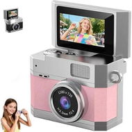 Detailed information about the product Thumb-Sized Flip Screen Mini Camera, Digital Retro CCD Portable with 32GB Memory Card, 180 Degree Flip Selfie Screen for Kids and Beginners (Pink)
