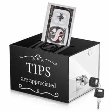 Tip Jars for Money 15 x 12 x 10 CM Acrylic Tip Collection Box with Lock Donation Suggestion Box for Tip Storage Container Raffling Box,BLACK