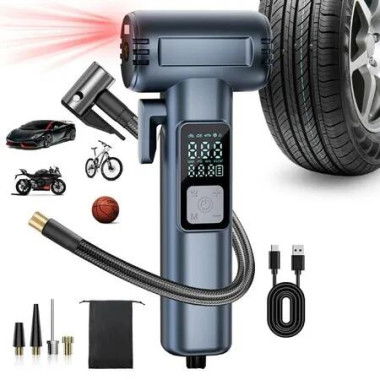Tire Inflator Electric Air Pump 150 PSI Portable Battery Mini Compressor with LED Light and Safety Hammer,Rechargeable Tyre Inflator for Car Bicycle(Blue)