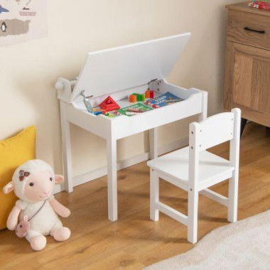 Toddler Activity Table Chair Set With Paper Roll Holder For Drawing Studying